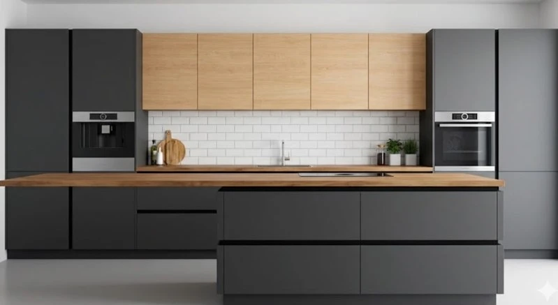 Современная кухня без ручек на заказ в Алматы TOO HEIM